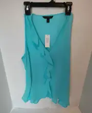 NEW S- Banana Republic Ruffle Chiffon Sleeveless Top V-Neck Blouse Hi/Low Blue