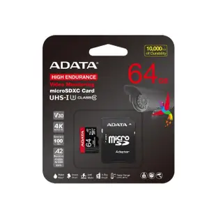 【ADATA 威剛】High Endurance microSDXC UHS-I U3/V30/A2 64G 監控/攝影 高耐用記憶卡(耐用10000小時)