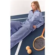 Blue Embroidered Drawstring Stripe Pant, Blue