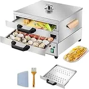 Noodle Steamer Stainless Steel Rice Noodle Rolls Steamer Machine Steamed Vermicelli Roll Steamer Steamer Pot 2 Layer, for Steamed Rice Noodles Seafood Dumplings Dim Sum (2 flat plates +1 hole plates)