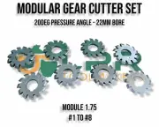 Involute Gear Cutters Module 2 [20DEG] P.A full set of 8 cutters HSS Aprica