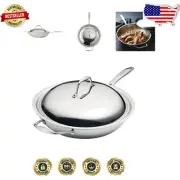 Gourmet 12.5-Inch Stainless Steel Wok with Lid - Precision Cooking Masterpiece