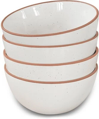Ceramic Bowls Set of 4, 28oz - Microwave, Oven & Dishwasher Safe - Vanilla White