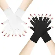 2 Pairs Hand Gloves for UV Light Protection, Fingerless Sun Protection Gloves for Women Men Touchscreen, Anti Uv Gloves for Gel Nail Lamp Driving (Black, White)