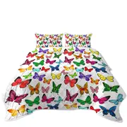 White Back Full of Vivid Colored Butterflies Coverlet