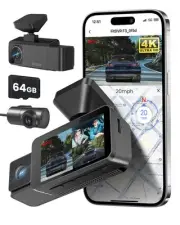 4K 3 Channel Dash Cam, 2160P+1080P+1080P Front and Rear Inside Car Camera, Wi...