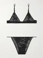 [Oséree] Oséree - Stretch-lace Bra And Briefs Set - Black - x large x large Black