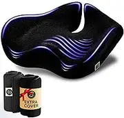 Pressure Relief Seat Cushion for Tailbone Pain – X Large Office Chair Cushion for Back Pain, Coccyx & Sciatica Pain Relief Pillow. Memory Foam Seat Cushions for Office Chairs. Extra Cover (Black)