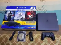 在飛比找Yahoo!奇摩拍賣優惠-{便宜賣}PS4 slim薄型二代主機+搖桿+線材們