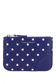 Comme Des Garcons Wallet Portafoglio In Pelle Di Vitello Blu Con Pois Bianchi E