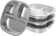 Set of 4 Stainless Steel Divided Plates Tray with Lid Divided Food Tray with 3 Compartment Stackable for Adults Kids Campers and Portion Control (Set of 4)