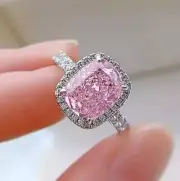 4.50Ct Cushion Lab Created Pink Sapphire Engagement Ring 14K White Gold Plated