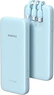 ROMOSS 10000mAh Power Bank with Built in Cables, Fast Charge USB C Portable Charger, 4 Outputs External Battery Pack for iPhone 16/15/14, Samsung S24/S23, Xiaomi, Switch, More Phones and Smart Devices