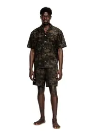 [Diesel] Diesel - Short pyjamas in cloudy-print check cotton - Pajamas - Man - Green XXL Green