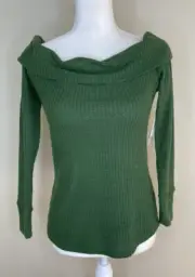 BP. NWT Women’s cowl Neck Thermal Waffle Knit pullover sweater size XS green E9