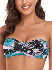 [Ocean Blues] Women's Strapless Swimsuits for Women Bandeau Bikini Top Tie Back
