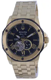 Bulova Marine Star Open Heart Black Dial Automatic Diver 98A273 200M Mens Watch