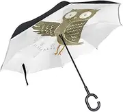 Double Layer Inverted Umbrella Cars Reverse Umbrella Funny Cute Owl Windproof UV Proof Travel Outdoor Umbrella