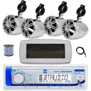 Dual Bluetooth Marine Receiver, Cover, Antenna,Wire, 4x 2.25" 10W Chrome Speaker