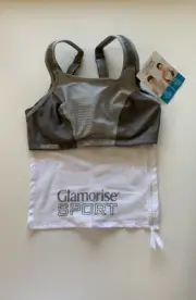 NWT! Glamorise Sz 32C Custom Control WonderWire Sports Bra 9167 w/ Storage Pouch