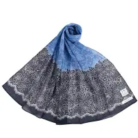 在飛比找momo購物網優惠-【Nina Ricci】雙色花朵典雅蕾絲純綿抗UV薄圍巾(藍