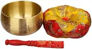 6'' Tibetan Singing Bowl Set, Nepal Antique Bronze Mantra Carving Hand Hammered, Sound For Yoga Chakras Healing Meditation Zen With Leather Striker Surface Mallet and Silk Cushion Gift