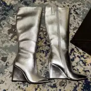 Saks Fifth Open Edit Women’s Wedge Tall Boot Silver Size 7