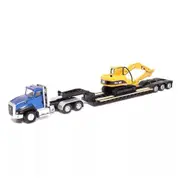 Diecast Masters 1:87 Scale CAT CT660 Cab Tractor & Lowboy With Excavator Model