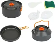 Camping Cooking Set, Portable Non-Stick Tea Pot and Pan Combo, Lightweight Compact Cookware Kit, Ideal for Picnic, Travel, Hiking, Fishing, Backpacking, Campfire Meals