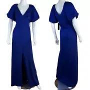 Aidan Mattox Women Size 6 Blue Puffed Sleeve Satin Maxi NEW Gown Dress Formal