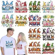 INCOK Gnome Iron on Transfers for T-Shirts - 12 Sheets Different Season DTF Transfers Ready to Press, 12 Months Pattern Iron on Decals Stickers for Clothing Jacket Hoodie Pillow DIY Craft Decoration