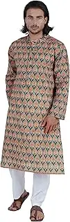 [Atasi] Mandarin Collar Kurta for Men’s Printed Cotton Long Sleeves Ethnic Wear
