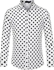 [Lars Amadeus] Men's Polka Dots Print Dress Shirt Button Down Long Sleeves Casual Shirts