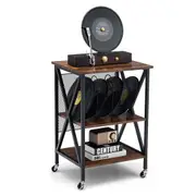 Costway Mobile Vinyl Record Storage Metal Filing Cabinet Stand Document Cupboard Home Office Brown