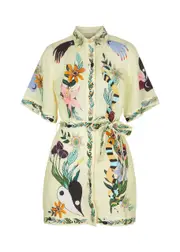 Alemais Meagan Printed Linen Mini Dress - Cream - 6 (UK6 / XS) 6 (UK6 / XS)