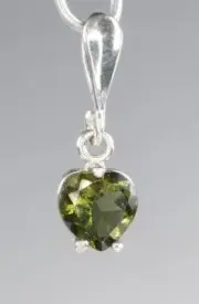 Faceted MOLDAVITE 6 mm Heart Shape Cut 925 Silver Pendant with COA
