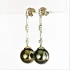 Tahitian Pearl and Genuine Diamond Earrings 14K White Gold Valuation $2155 NEW