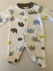 NWT Infant Preemie CARTERS Cotton ELEPHANT Gray/White Snap FOOTIE Footed SLEEPER