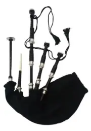 Scottish Great Highland Rosewood Bagpipe Silver Mounts Black Cover & Cord