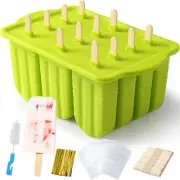 BPA FREE Frozen Popsicle Molds Ice Cream Pop Maker Freezer Tray Fruit Kit 12 Pcs