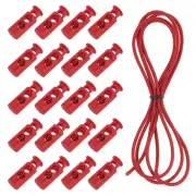 25 Pcs Double Hole Cord Locks with Elastic Cord, Bright Red