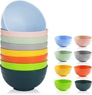 Berglander 26 oz Plastic Bowls Set of 8 Colors, Reusable and Sturdy Unbreakable Bowl for Soup,RSet of 8 Colorsamen, Popcorn,Salad, Drop Resistant Dinnerware BPA Free, Microwave Safe Dishwasher Safe
