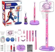 Toddler Basketball Hoop 4 in 1 T Ball Set and Swild Ring Game Baseball Ball for 1-8 Years Kids Kids