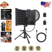 Professional USB Studio Recording Microphone Kit with Isolation Shield & Tripod