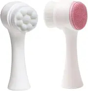 FOMIYES Double Sided Manual Facial Brush for Deep Skin Cleansing Soft Synthetic Hair with Ergonomic Handle Pink Color for Exfoliating and Removing Dead Skin