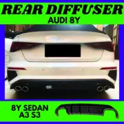 Rear Bumper Diffuser Gloss Black For Audi Sedan 8Y A3 S3 Valance Style Splitter