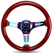 NRG 350MM STEERING WHEEL RED Classic Wood Grain & Neo Chrome 3-SPOKE Center (for: Toyota)
