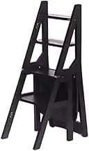 Foot Stool Folding Step Stool 3 Tier Wood Ladder Dark Nut-Brown Chair Ladder Home Creative Multifunction Four Layers Ladder/C