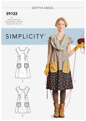 SIMPLICITY SEWING PATTERN 9122 MISSES 6-24 DOTTIE ANGEL CAP SLEEVE DRESS / TUNIC