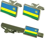 [Select Gifts] Rwanda Flag Cufflinks Tie Clip Matching Box Gift Set